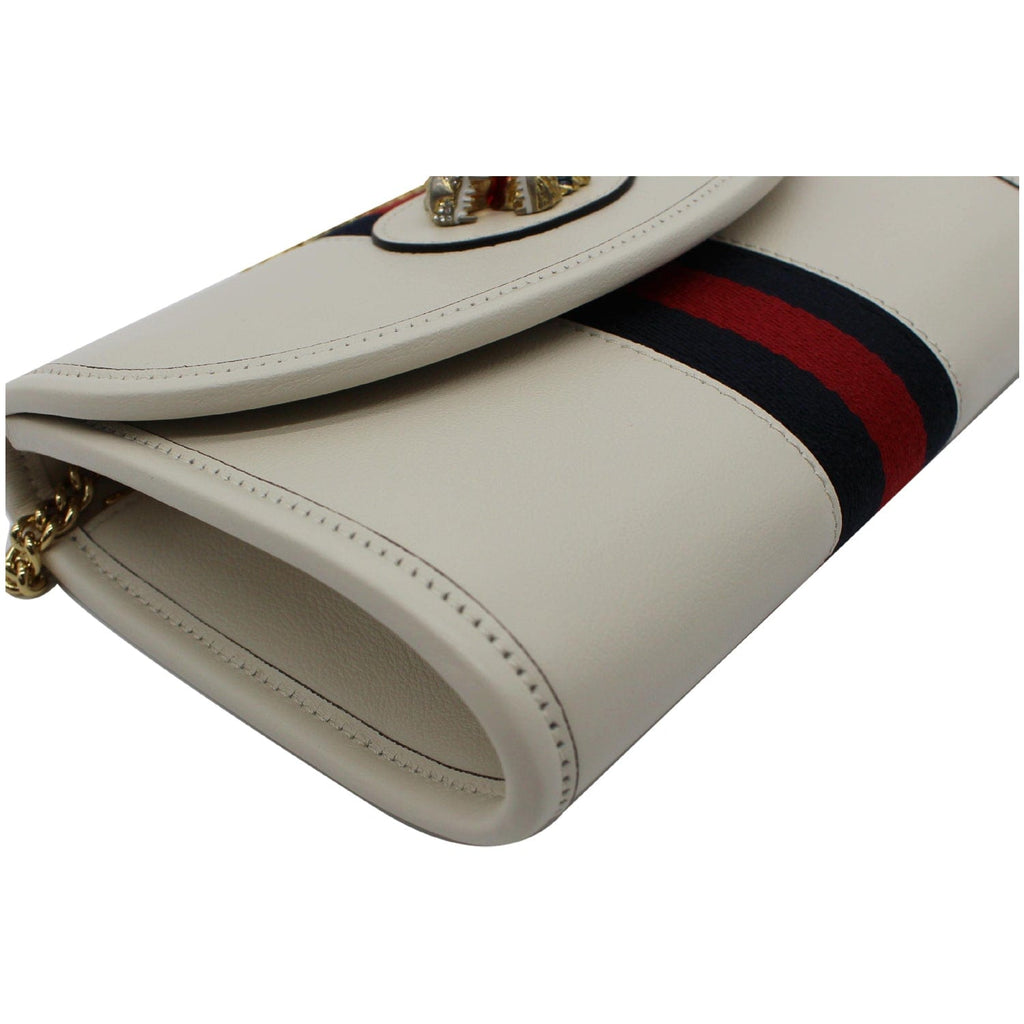 GUCCI Rajah Mini Leather Chain Shoulder Bag White 573797