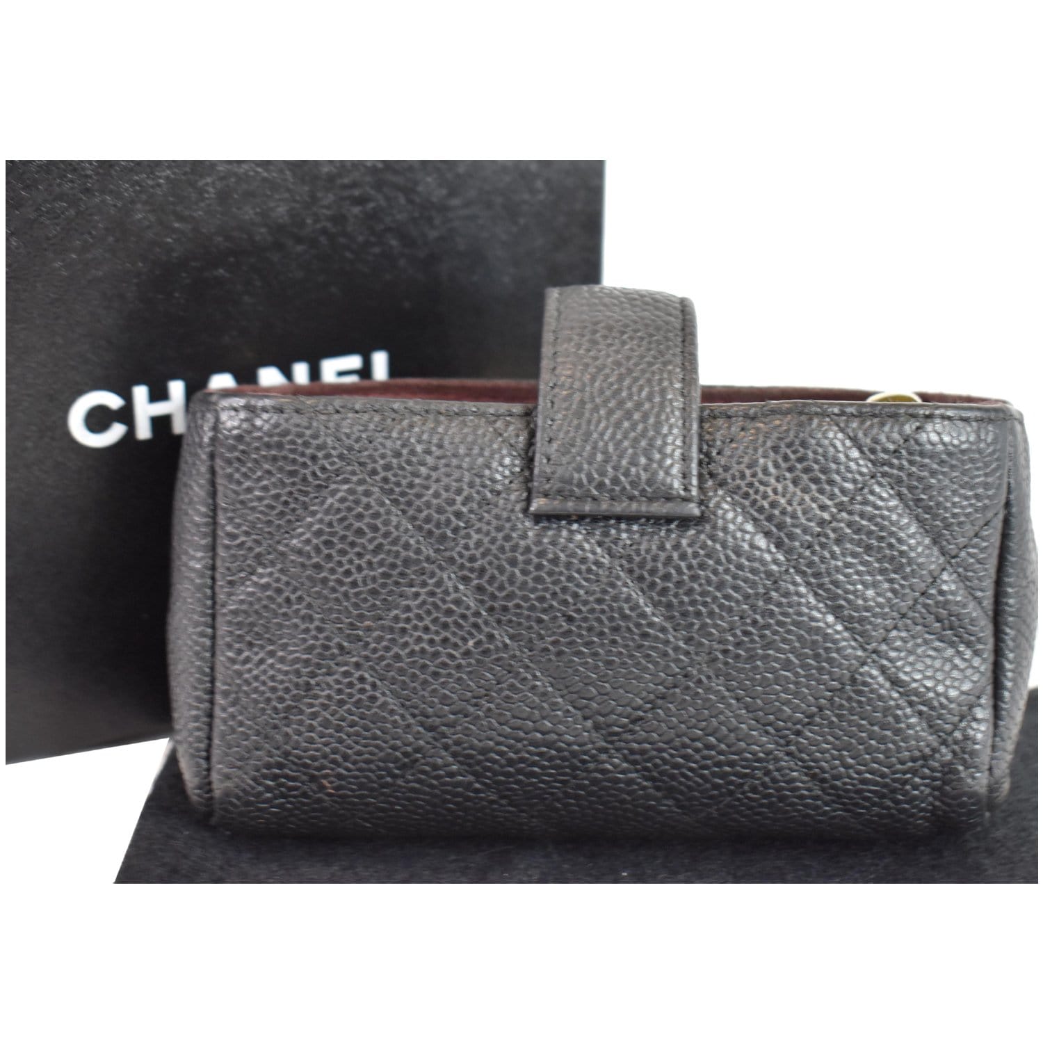 CHANEL Quilted Caviar Leather Mini Phone Holder Clutch Black