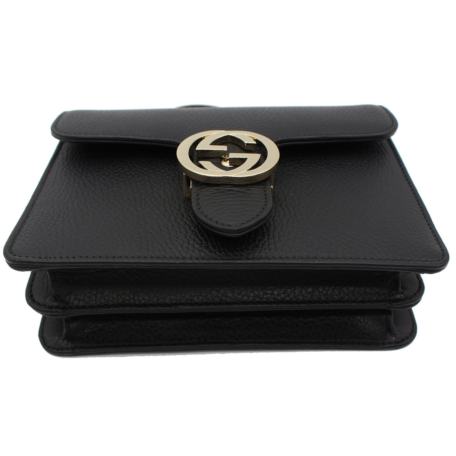 GUCCI Interlocking GG Leather Crossbody Bag Black