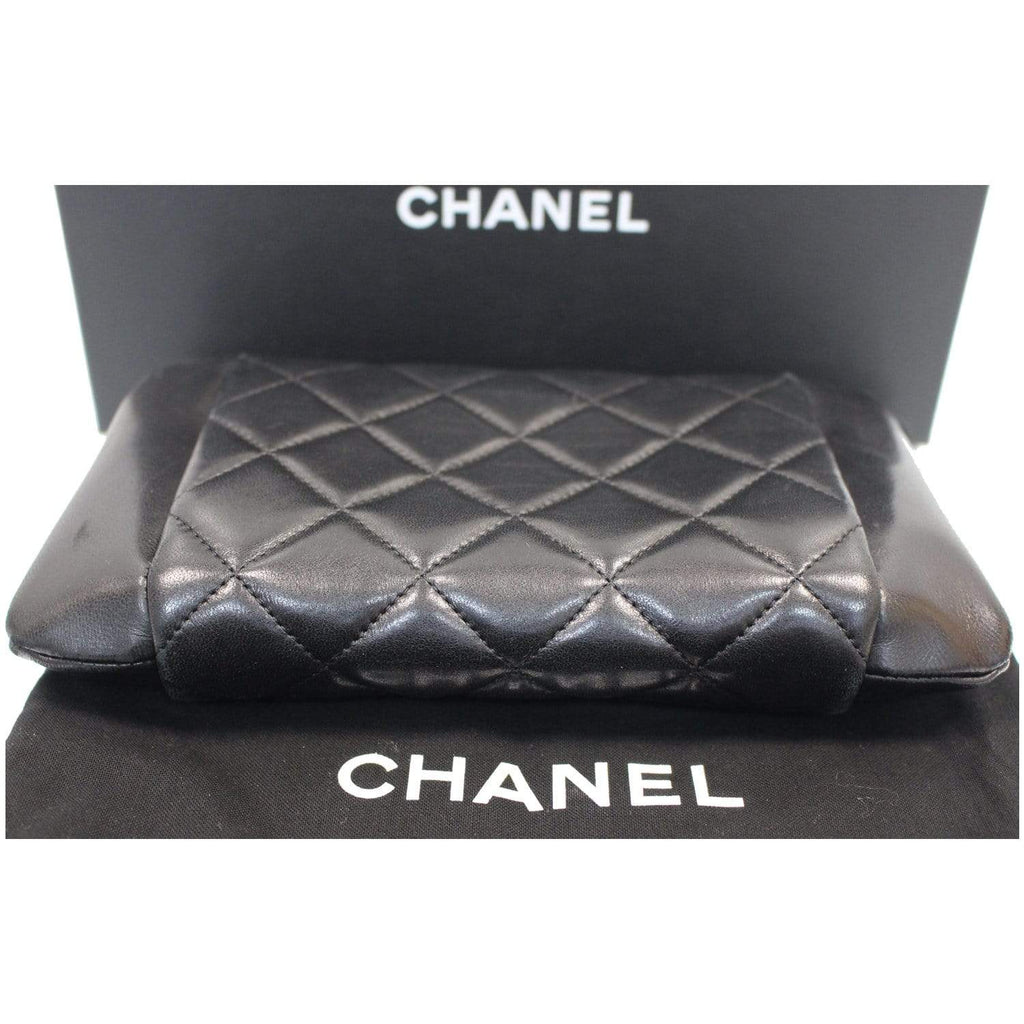 CHANEL Timeless CC Lock Lambskin Leather Clutch Bag Black - 25% OFF
