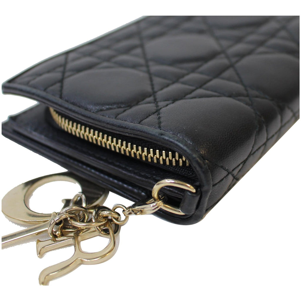 CHRISTIAN DIOR Mini Lady Dior Cannage Lambskin Compact Wallet Black