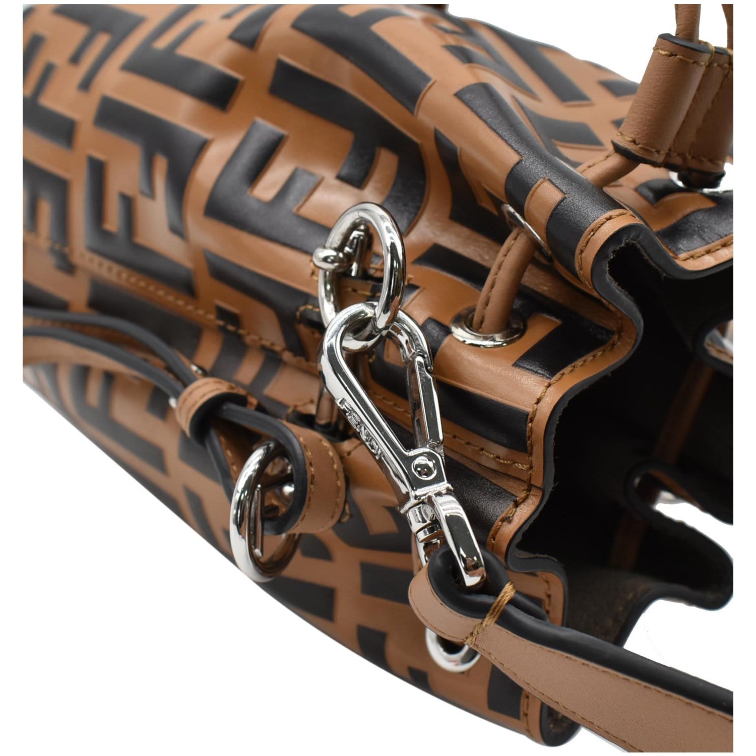FENDI Mon Tresor Leather Bucket Crossbody Bag Brown