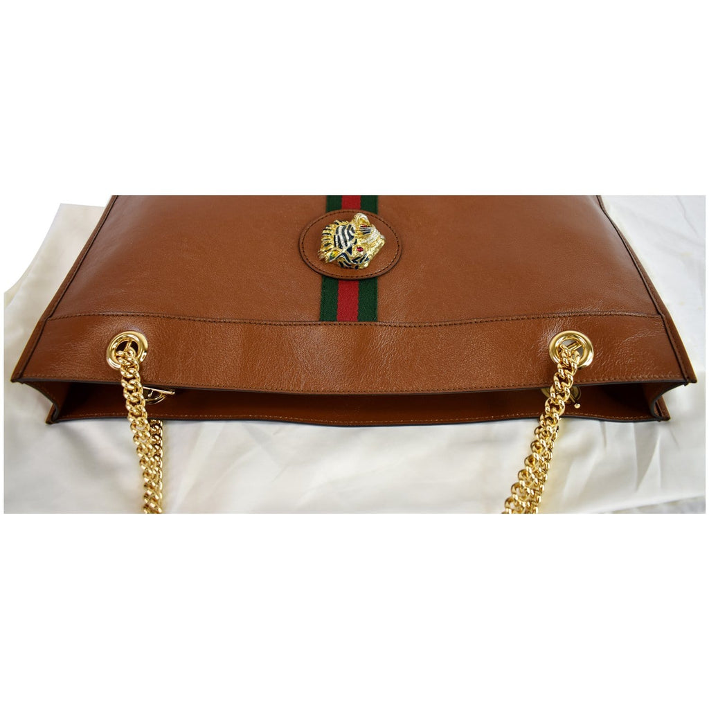 GUCCI Rajah Large Leather Tote Shoulder Bag Brown 537219