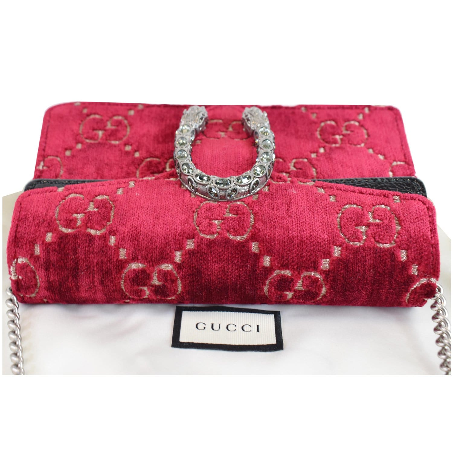 GUCCI Dionysus Super Mini GG Velvet Shoulder Bag Red 476432