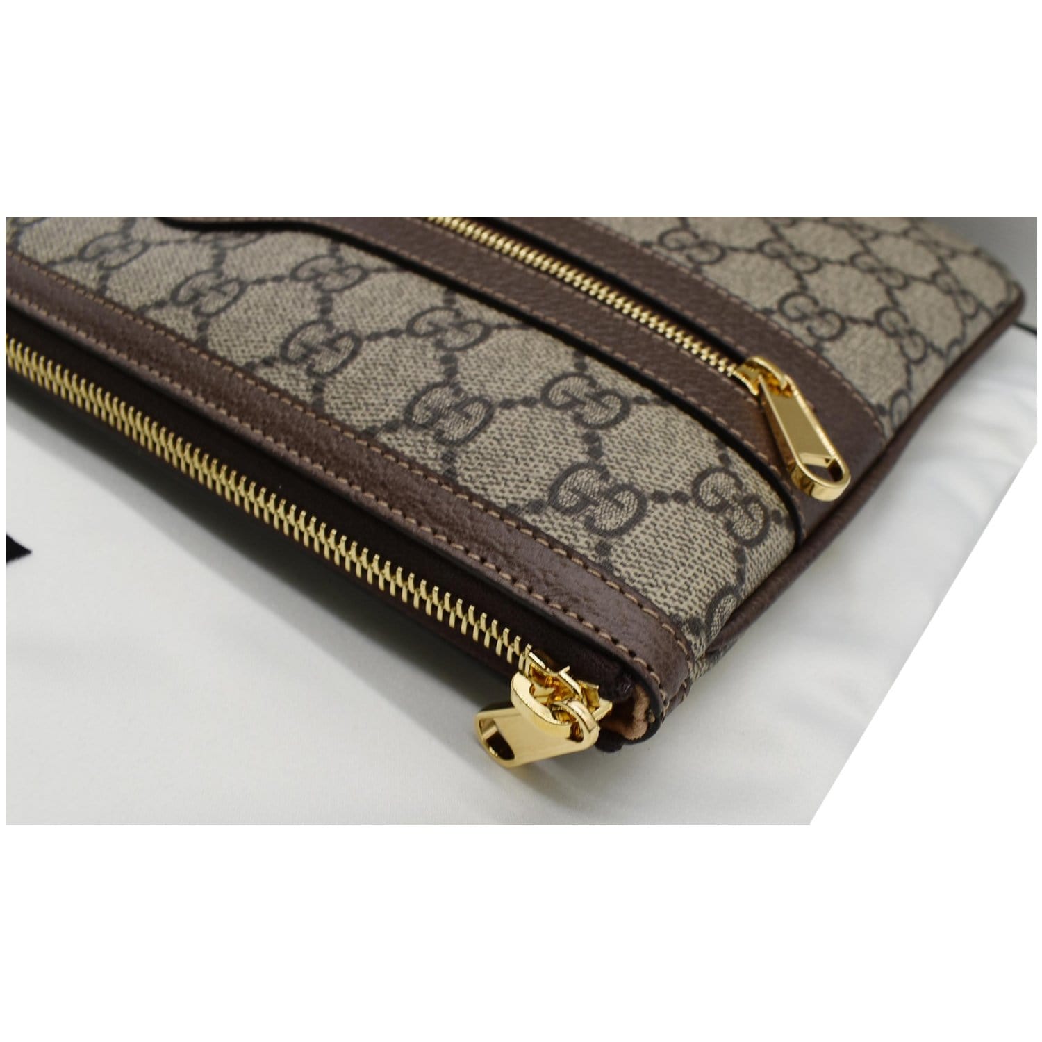 GUCCI Large Ophidia GG Supreme Monogram Leather Pouch Clutch Bag Beige 517551