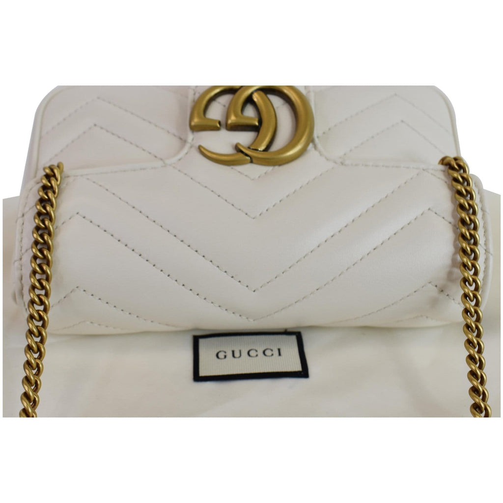 GUCCI GG Marmont Super Mini Matelasse Leather Shoulder Bag White 476433