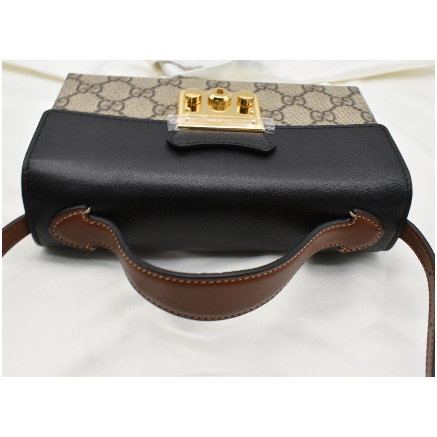 GUCCI Padlock Mini GG Supreme Canvas Top Handle Crossbody Bag Beige 652683