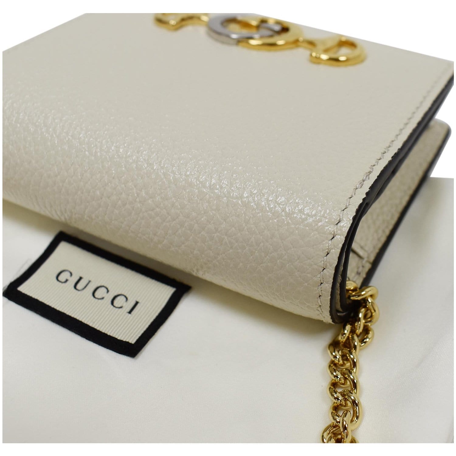 GUCCI Zumi Mini Grainy Leather Chain Wallet Cream 570660 - Final Sale