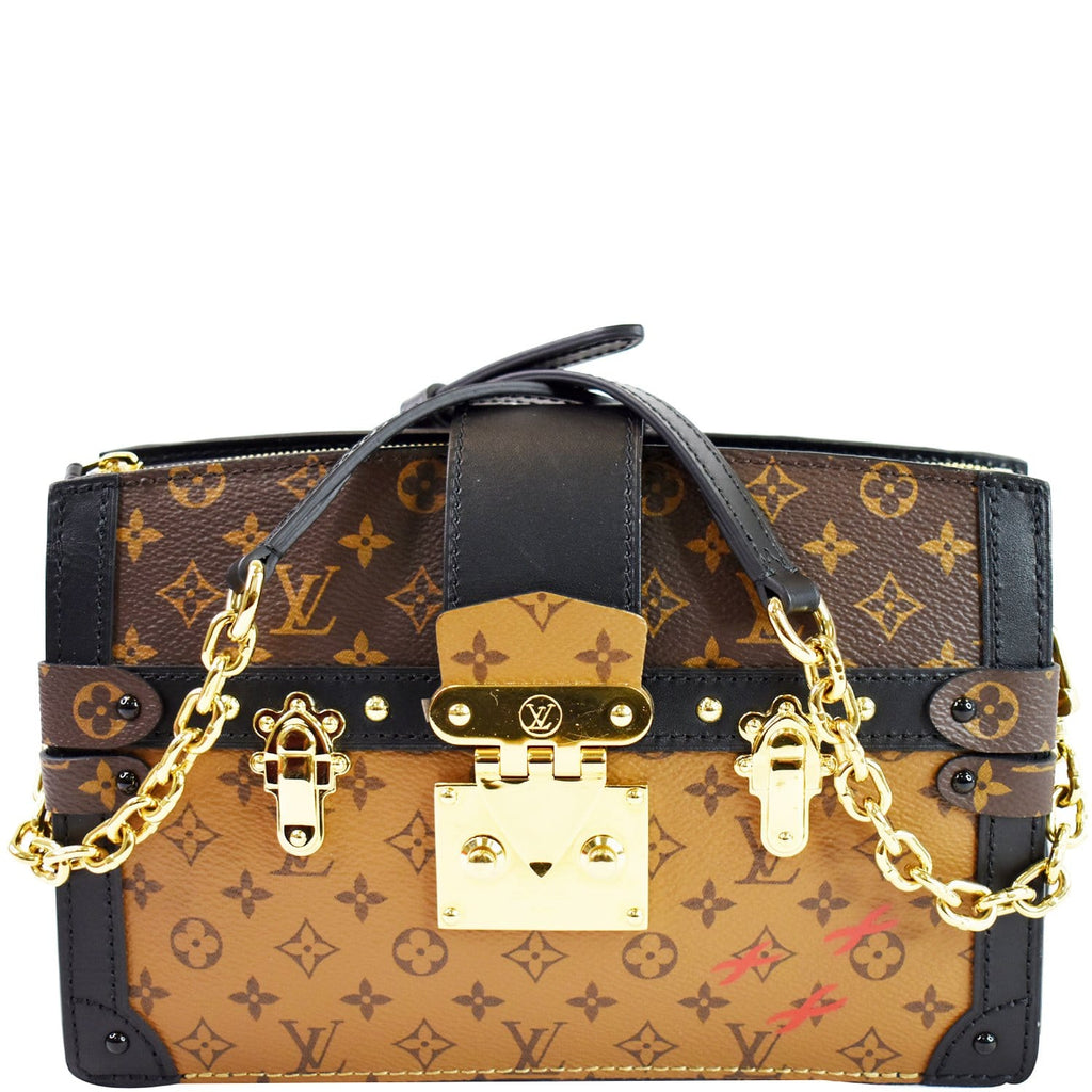 LOUIS VUITTON Petit Soft Malle Reverse Monogram Clutch Shoulder Bag Brown
