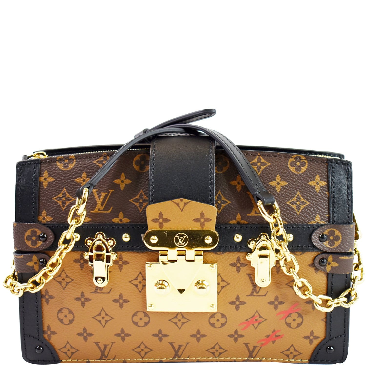 LOUIS VUITTON Petit Soft Malle Reverse Monogram Clutch Shoulder Bag Brown
