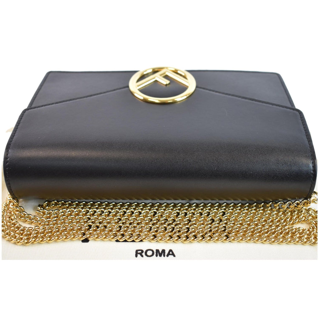 FENDI Vitello F is Envelope Leather Wallet on Chain Crossbody Bag Black