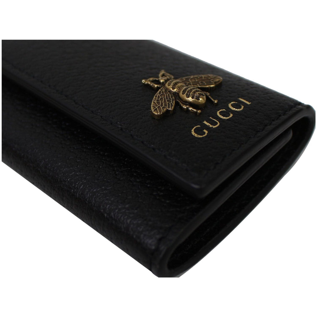 GUCCI Animalier Bee Leather Key Case Black 523683