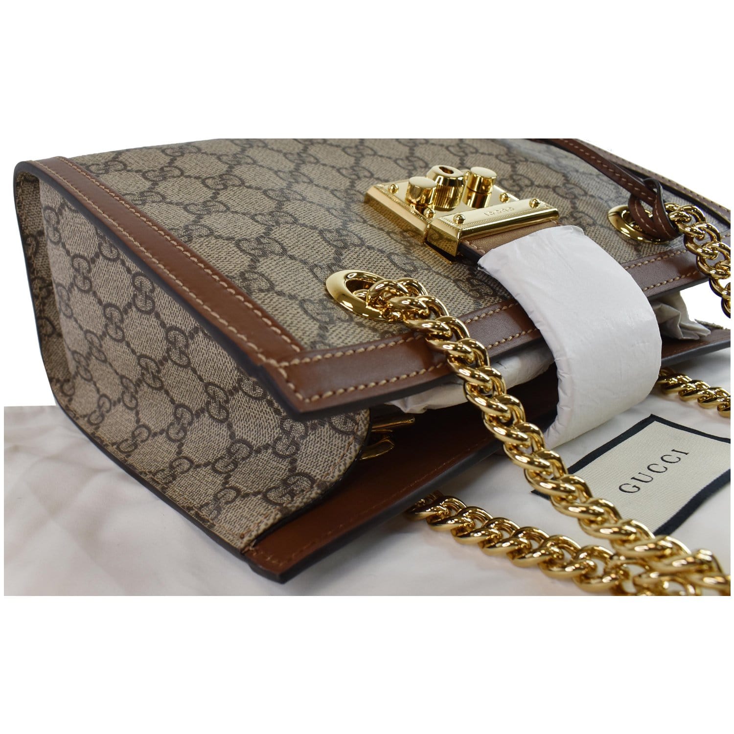 GUCCI Padlock Small GG Supreme Canvas Shoulder Bag Beige/Ebony 498156