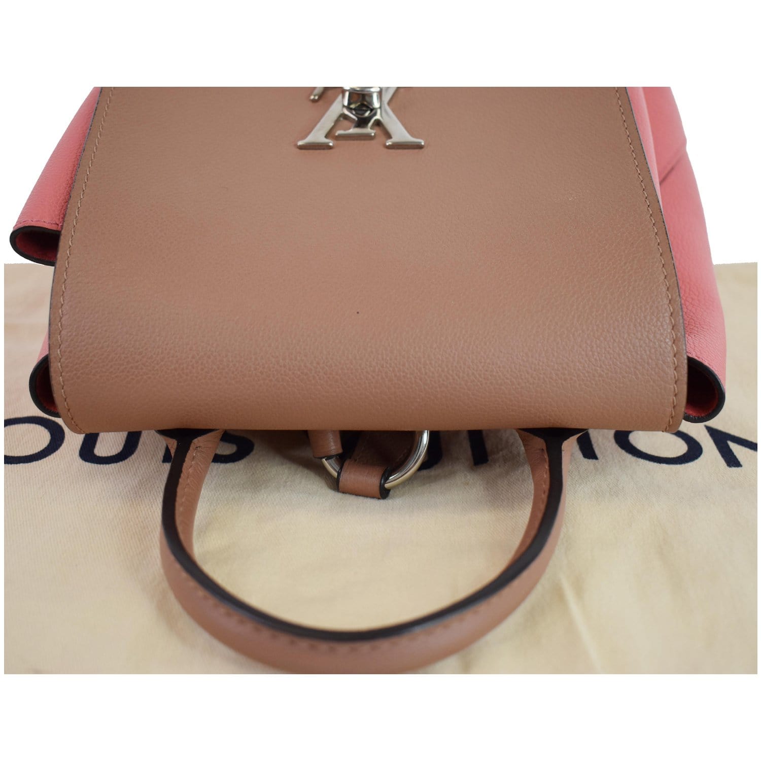 LOUIS VUITTON Lockme Calfskin Leather Backpack Salmon
