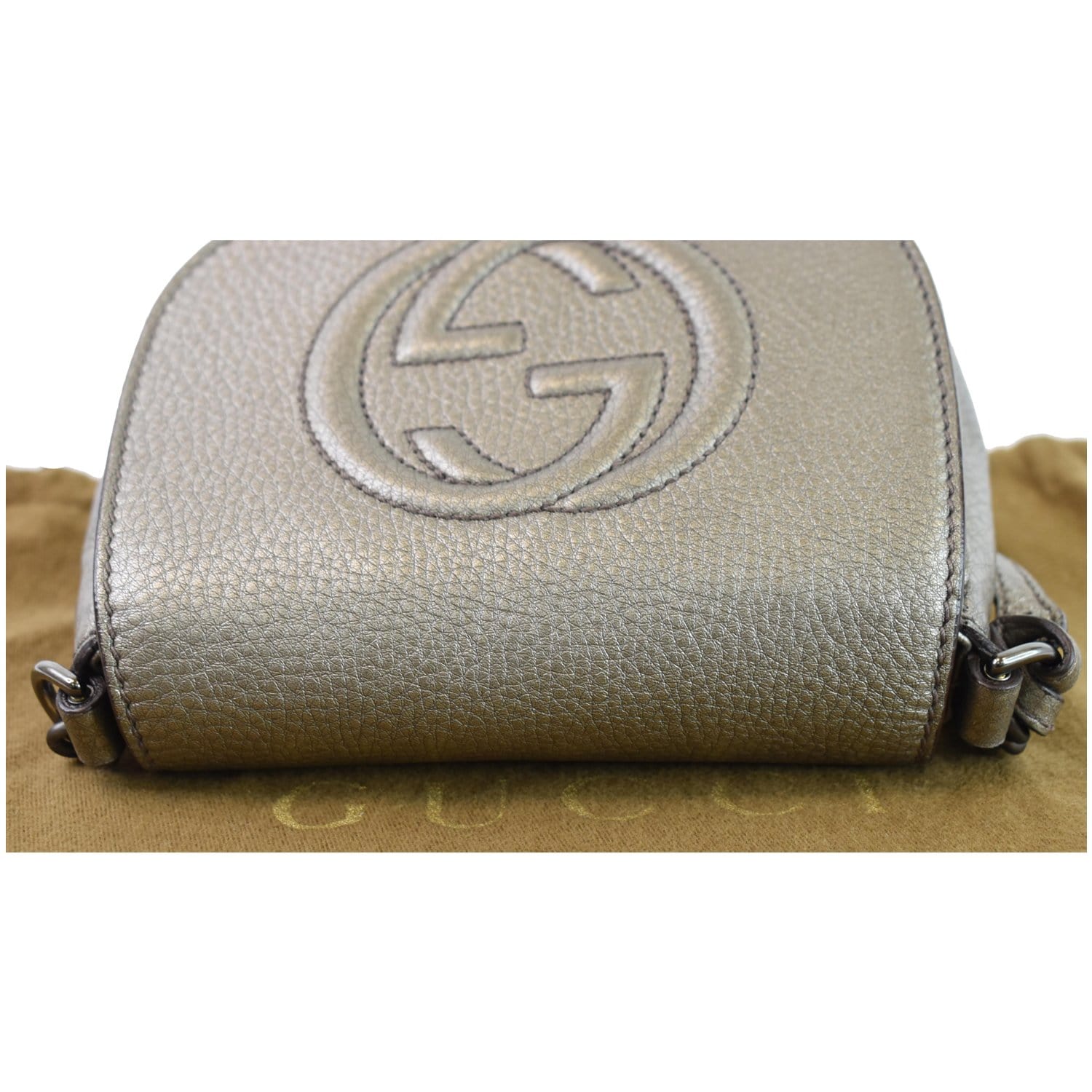 GUCCI GG Soho Tassel Pebbled Leather Shoulder Bag Silver 323190