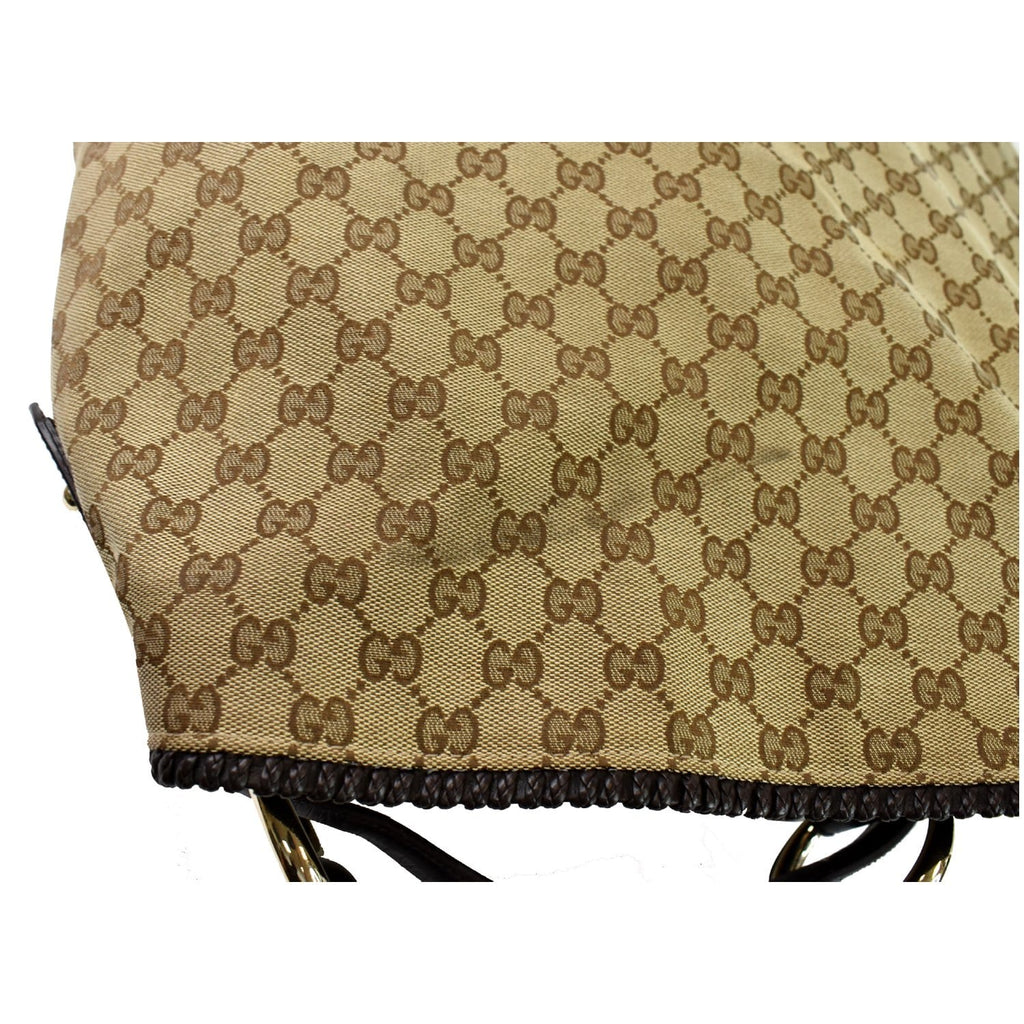 GUCCI Horsebit GG Canvas Large Hobo Bag Beige