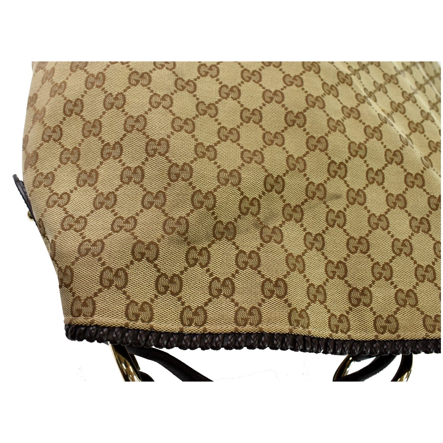 GUCCI Horsebit GG Canvas Large Hobo Bag Beige