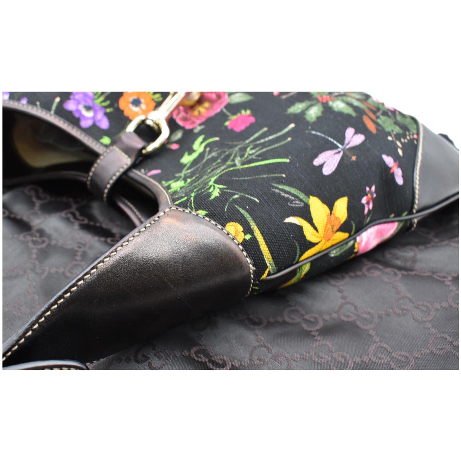 GUCCI Flora Jackie O Bouvier Floral Printed Canvas Hobo Bag Black 153029 - 15% OFF