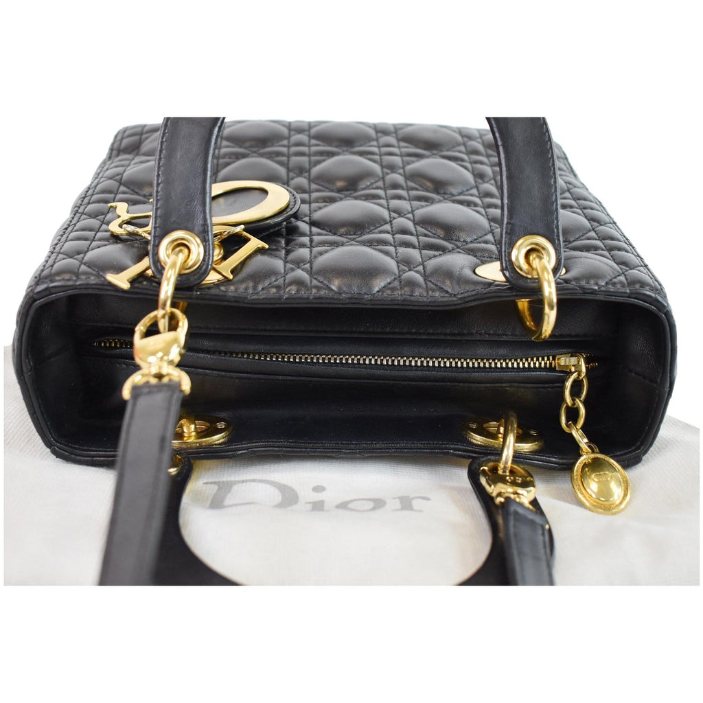 CHRISTIAN DIOR Medium Lady Dior Lambskin Shoulder Bag Black