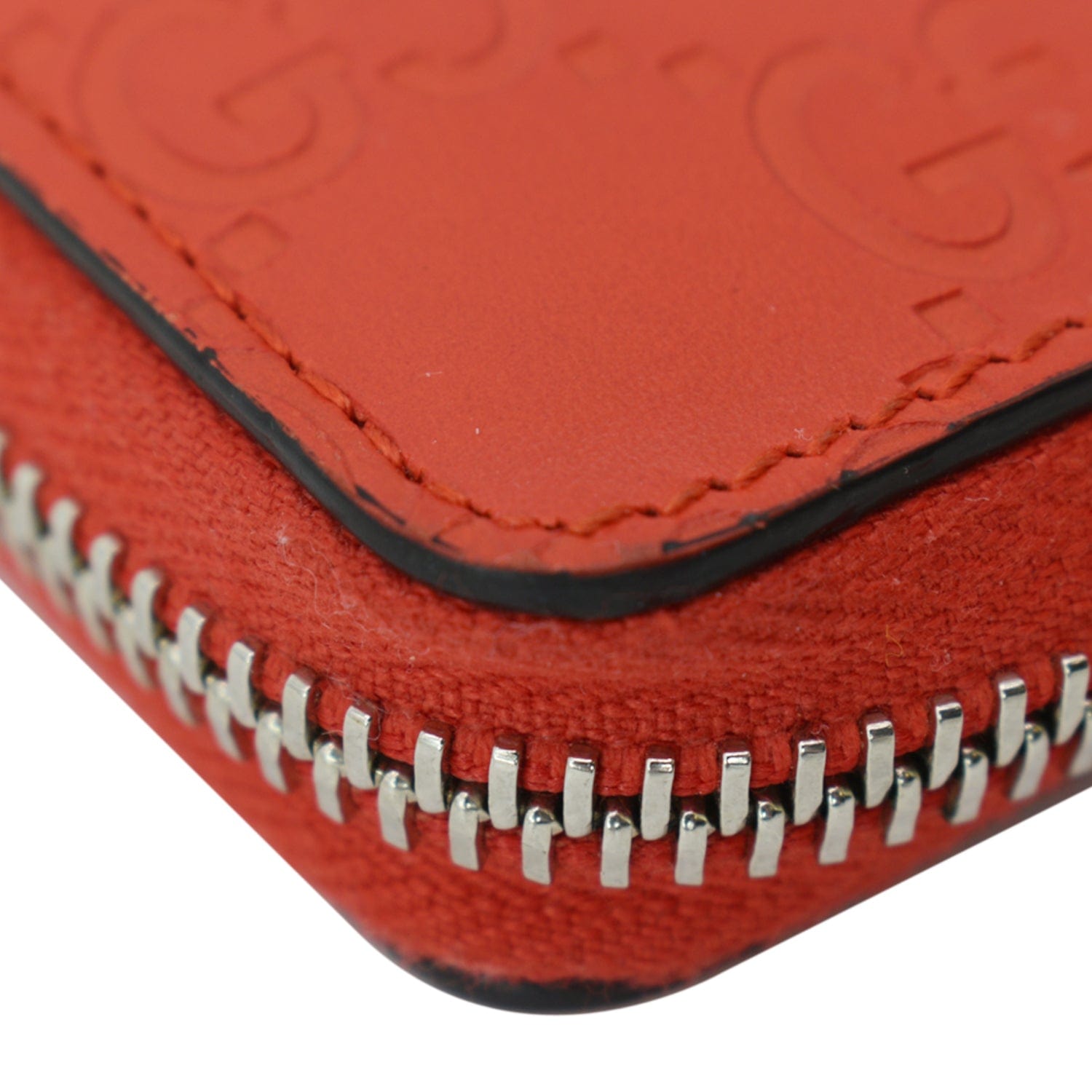 GUCCI GG Leather Zip Around Wallet Red 255452