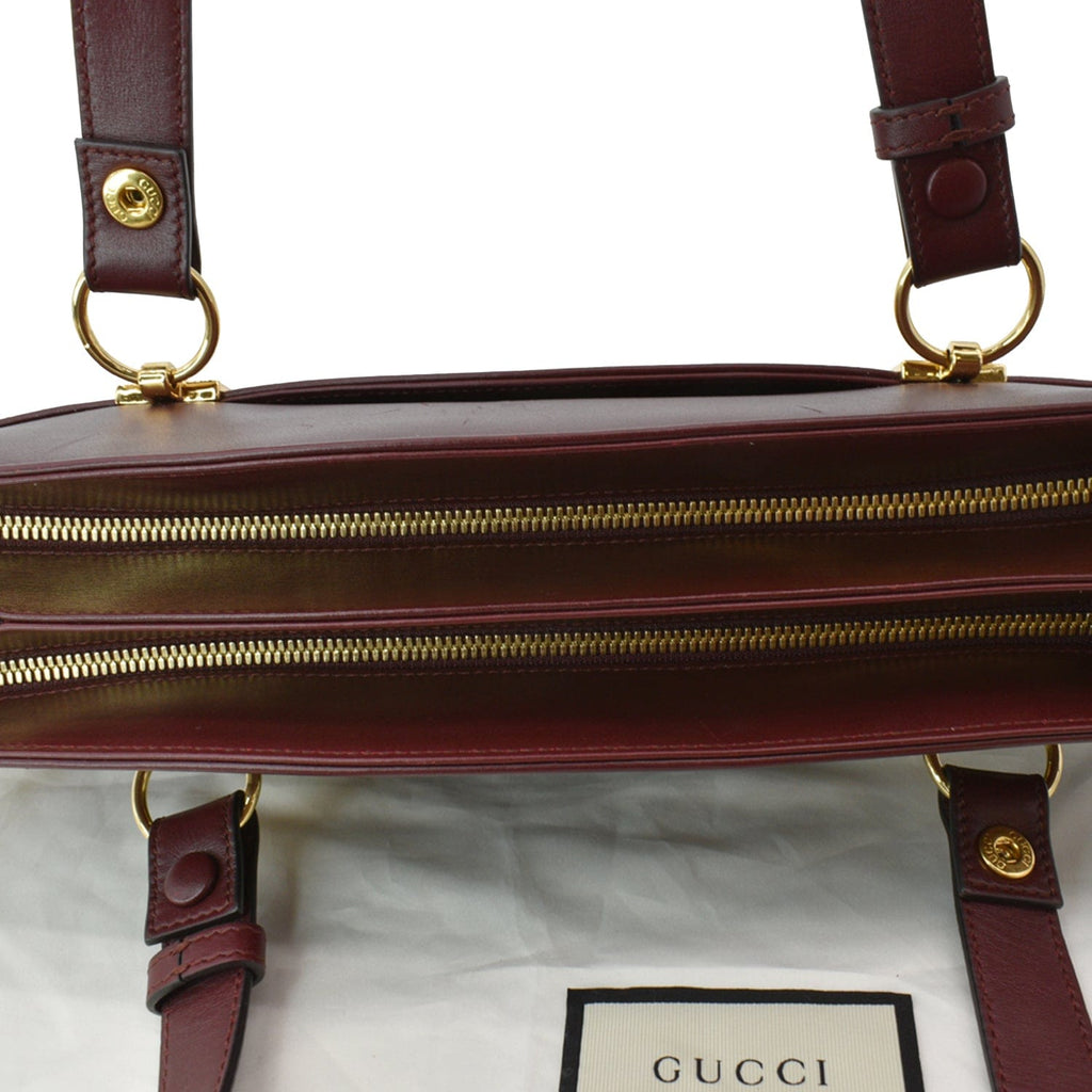 GUCCI Large Arli Leather Top Handle Shoulder Bag Burgundy 550130