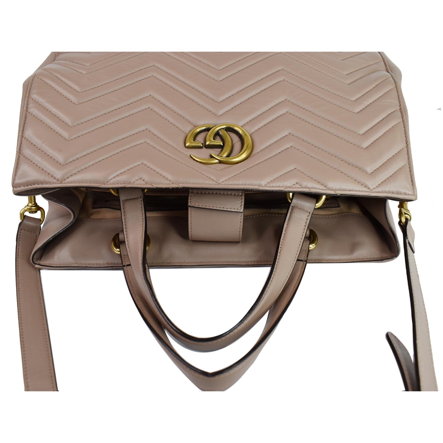 GUCCI GG Marmont Medium Matelasse Leather Top Handle Bag Taupe 443505