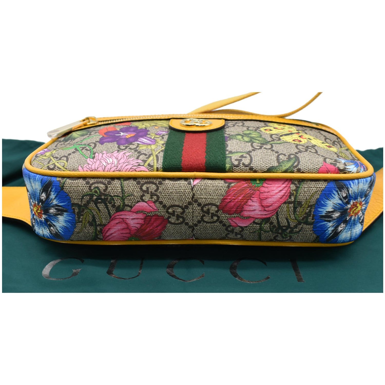 GUCCI Ophidia Flora GG Supreme Canvas Belt Messenger Bag Beige 574796