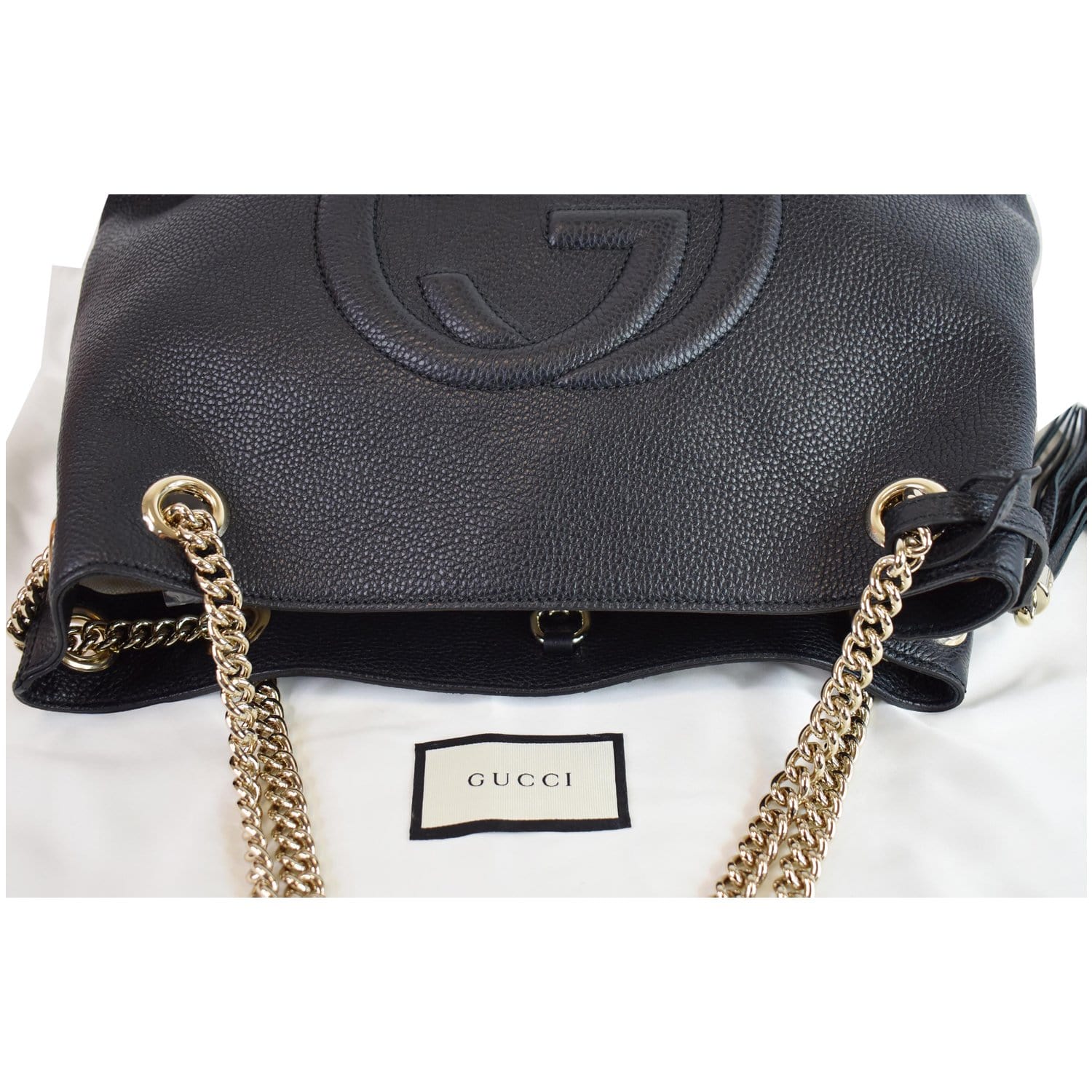 GUCCI Medium Soho Chain Leather Tote Bag Black 536196