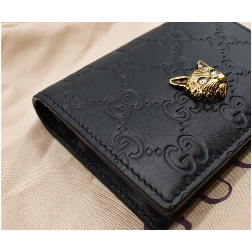 GUCCI Crystal Cat Guccissima Leather  Case Wallet Black 548057
