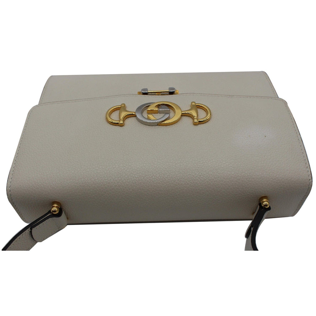 GUCCI Zumi Small Grainy Leather Chain Crossbody Bag White 576388