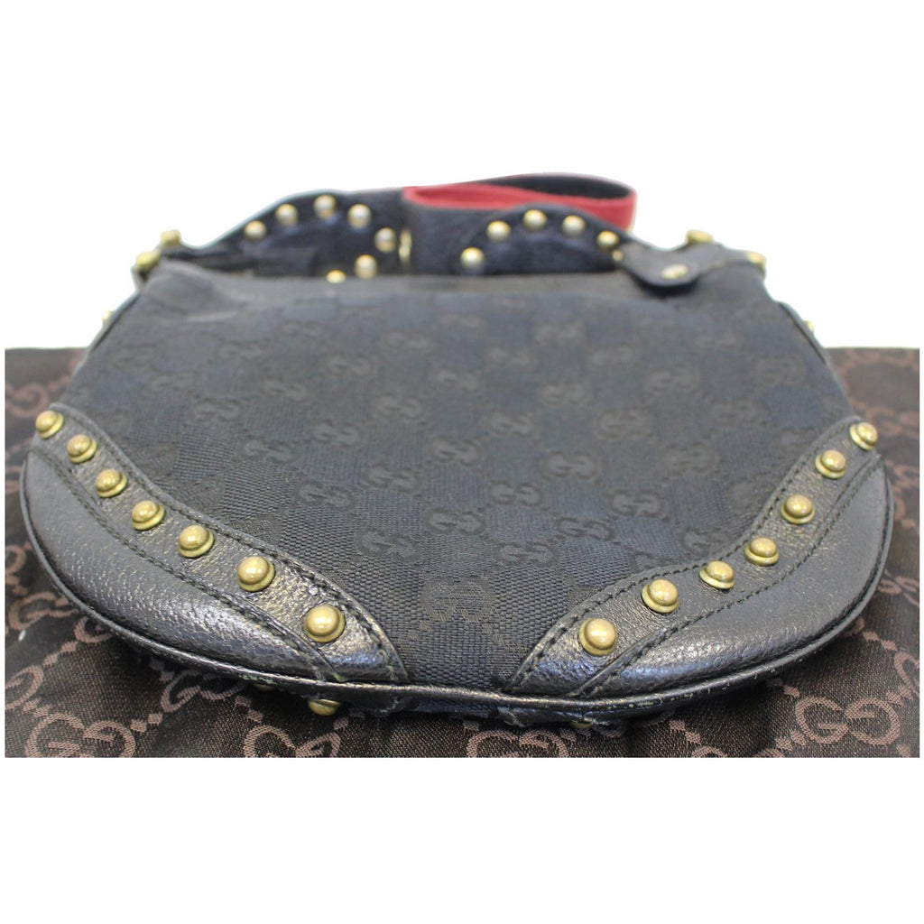 Gucci Pelham Small GG Canvas Studded Shoulder Bag Black