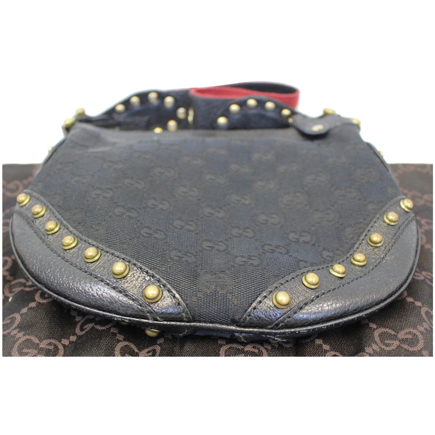 Gucci Pelham Small GG Canvas Studded Shoulder Bag Black