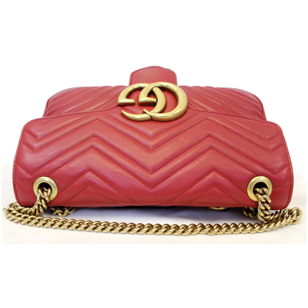 GUCCI GG Marmont Matelasse Leather Shoulder Bag Red 443496