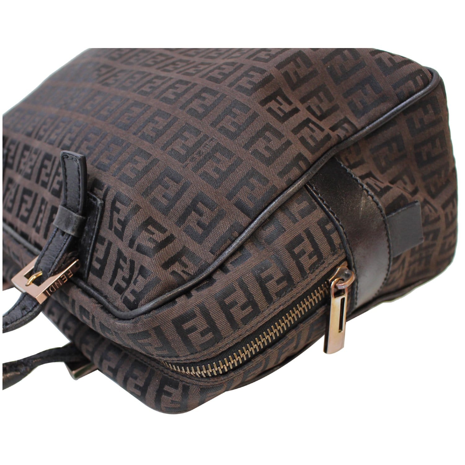 FENDI Top Handle Zucca Fabric Canvas Tote Brown