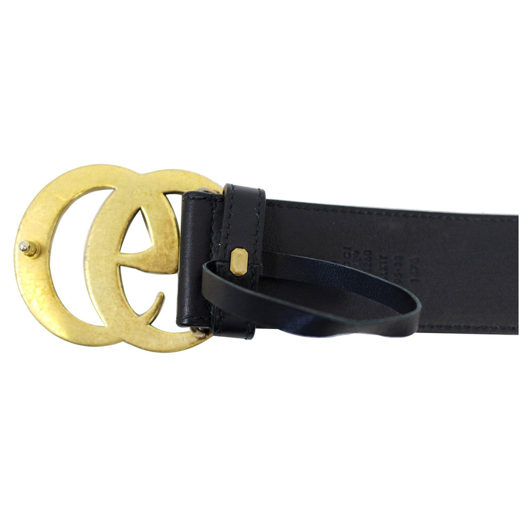 GUCCI Pearl Double G Black Leather Belt Size 44