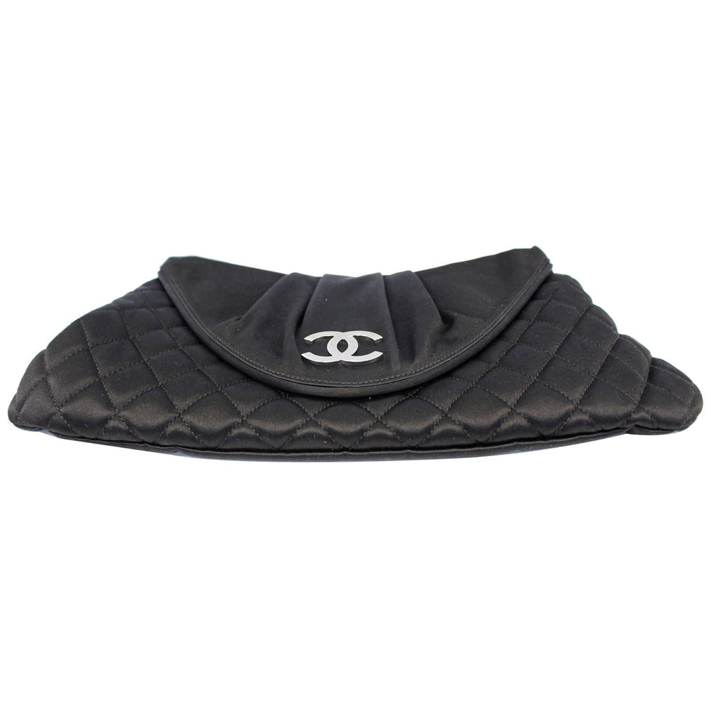 CHANEL CC Half Moon Quilted Satin Clutch Black