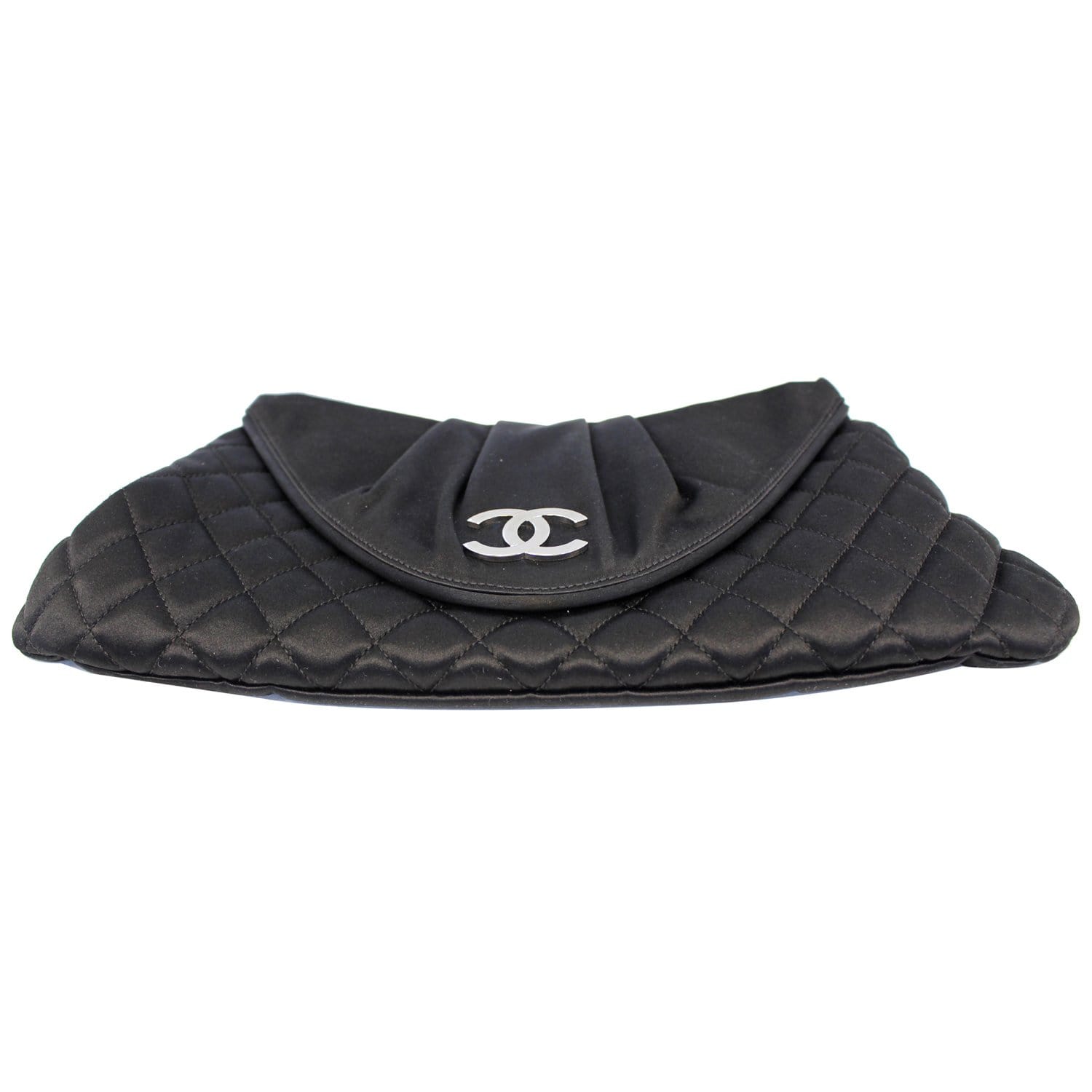 CHANEL CC Half Moon Quilted Satin Clutch Black