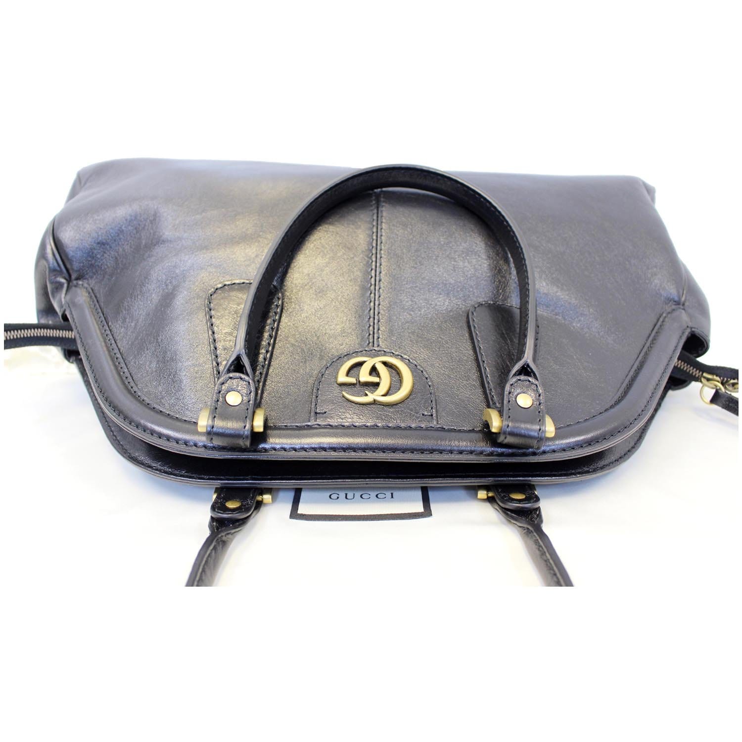 GUCCI Rebelle Top Handle Black Leather Satchel Handbag