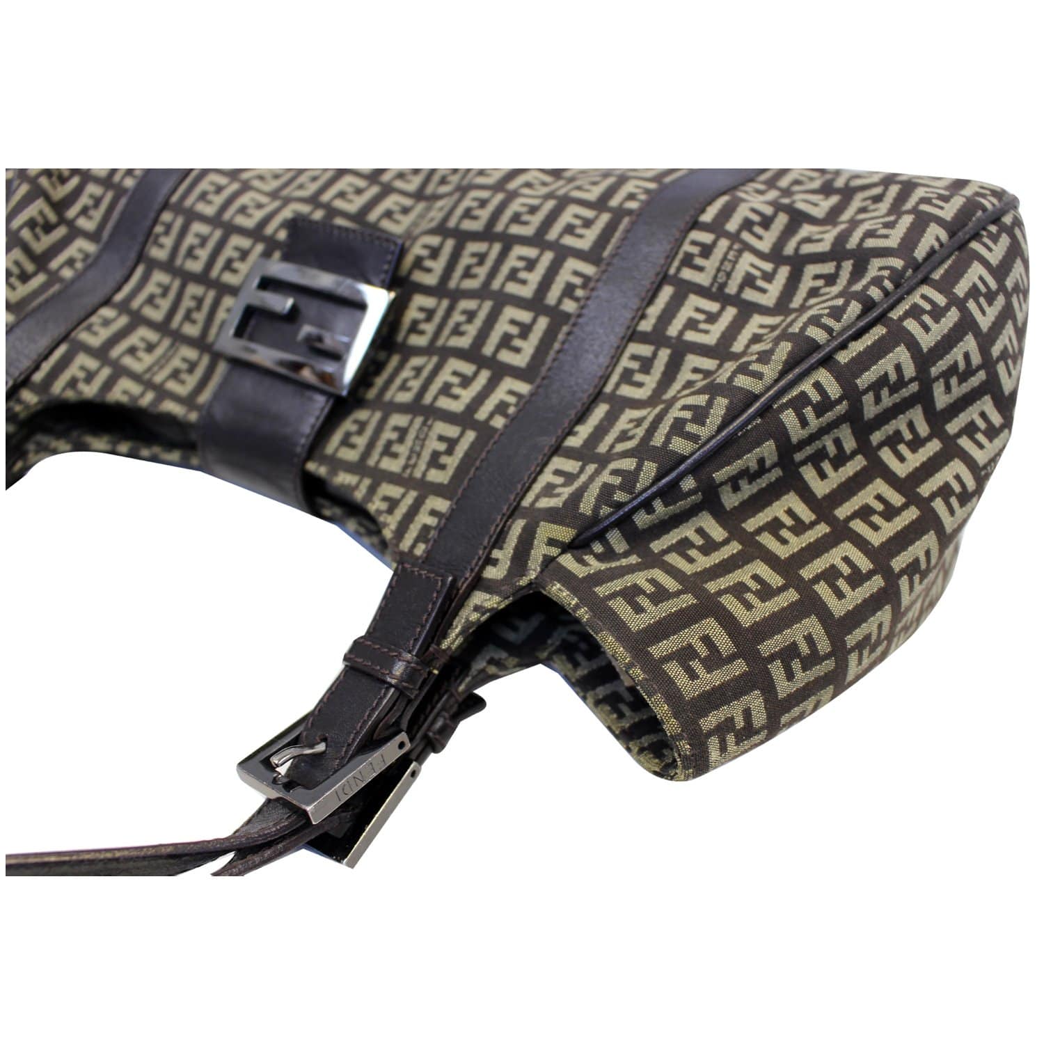 FENDI Zucchino Canvas Shoulder Bag Brown
