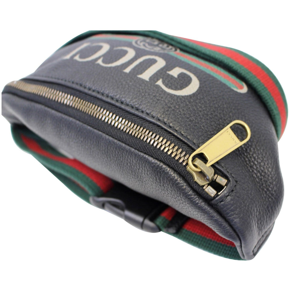 GUCCI Print Leather Black Belt Waist Bum Bag Small 527792
