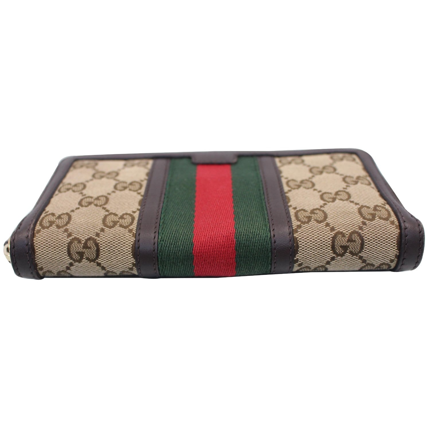 GUCCI Vintage Web GG Canvas Zip Around Wallet Beige
