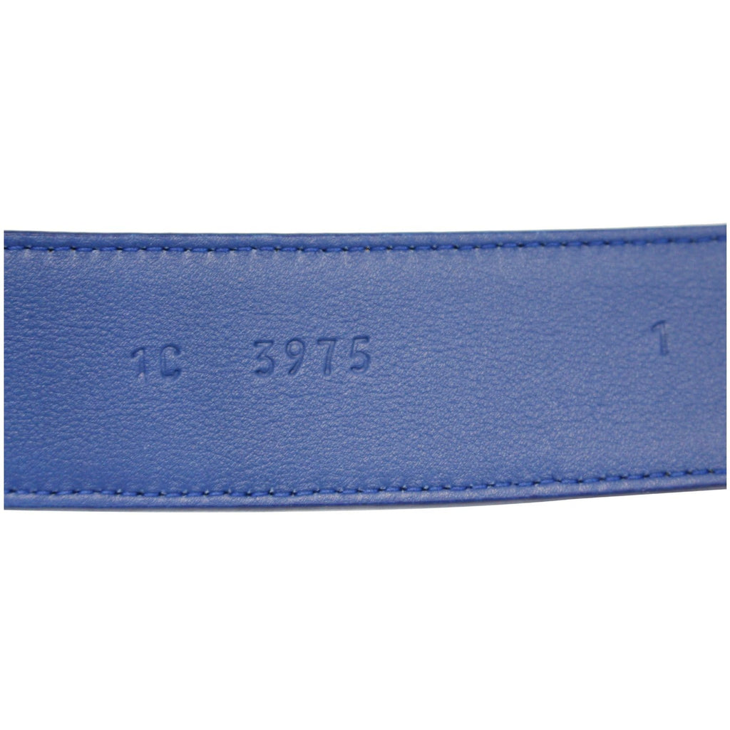 PRADA Round Logo Blue Saffiano Leather Belt Size 40