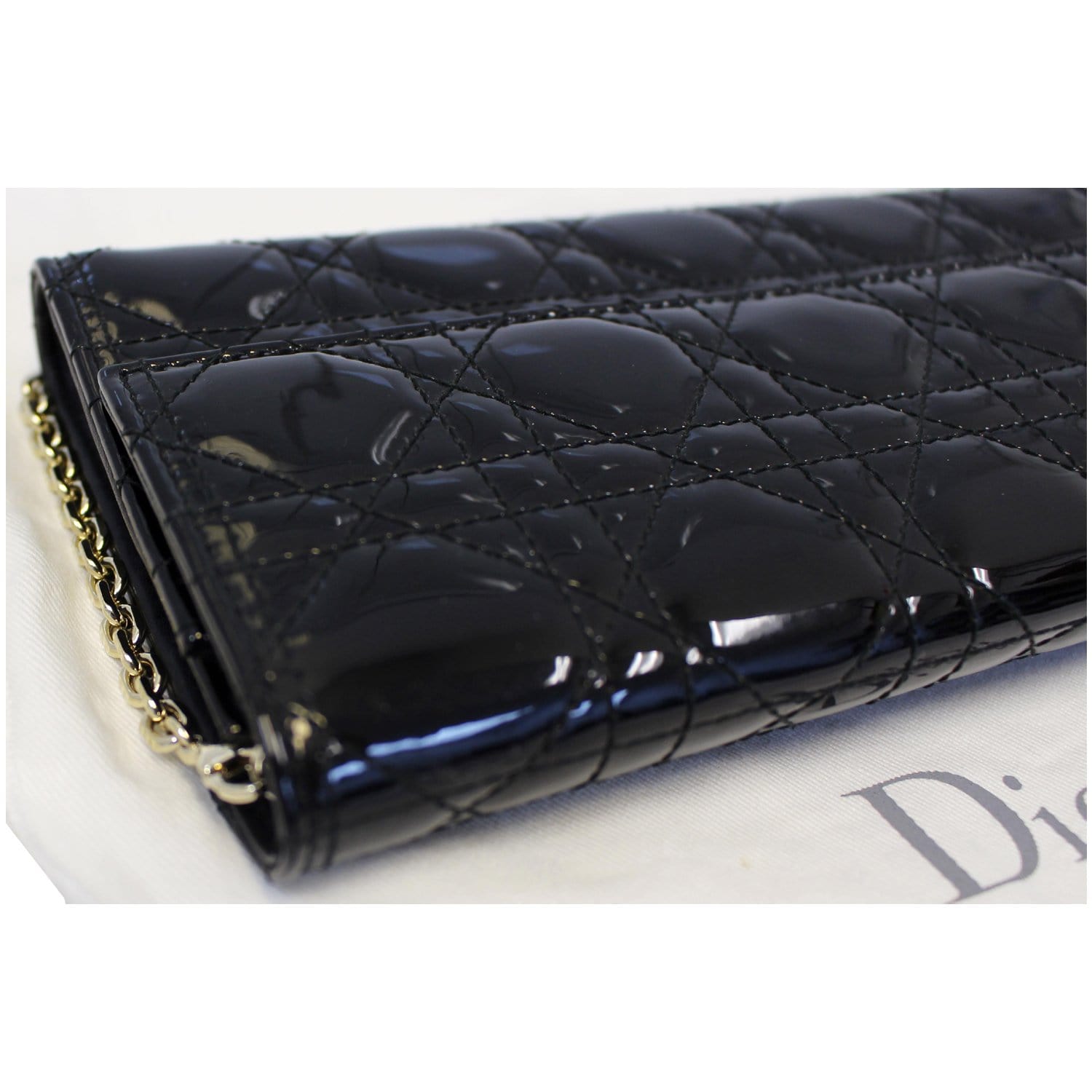 CHRISTIAN DIOR Lady Dior Croisiere Cannage Lambskin Chain Wallet Black