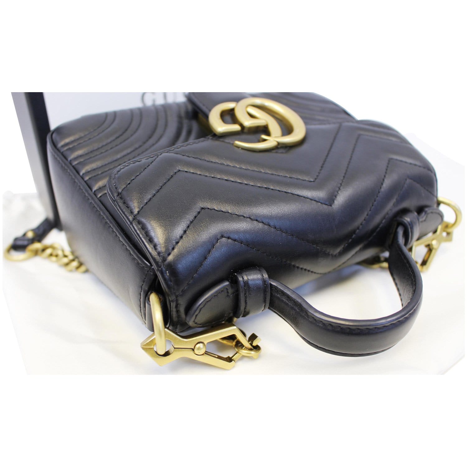 GUCCI GG Marmont Mini Leather Top Handle Bag Black 547260