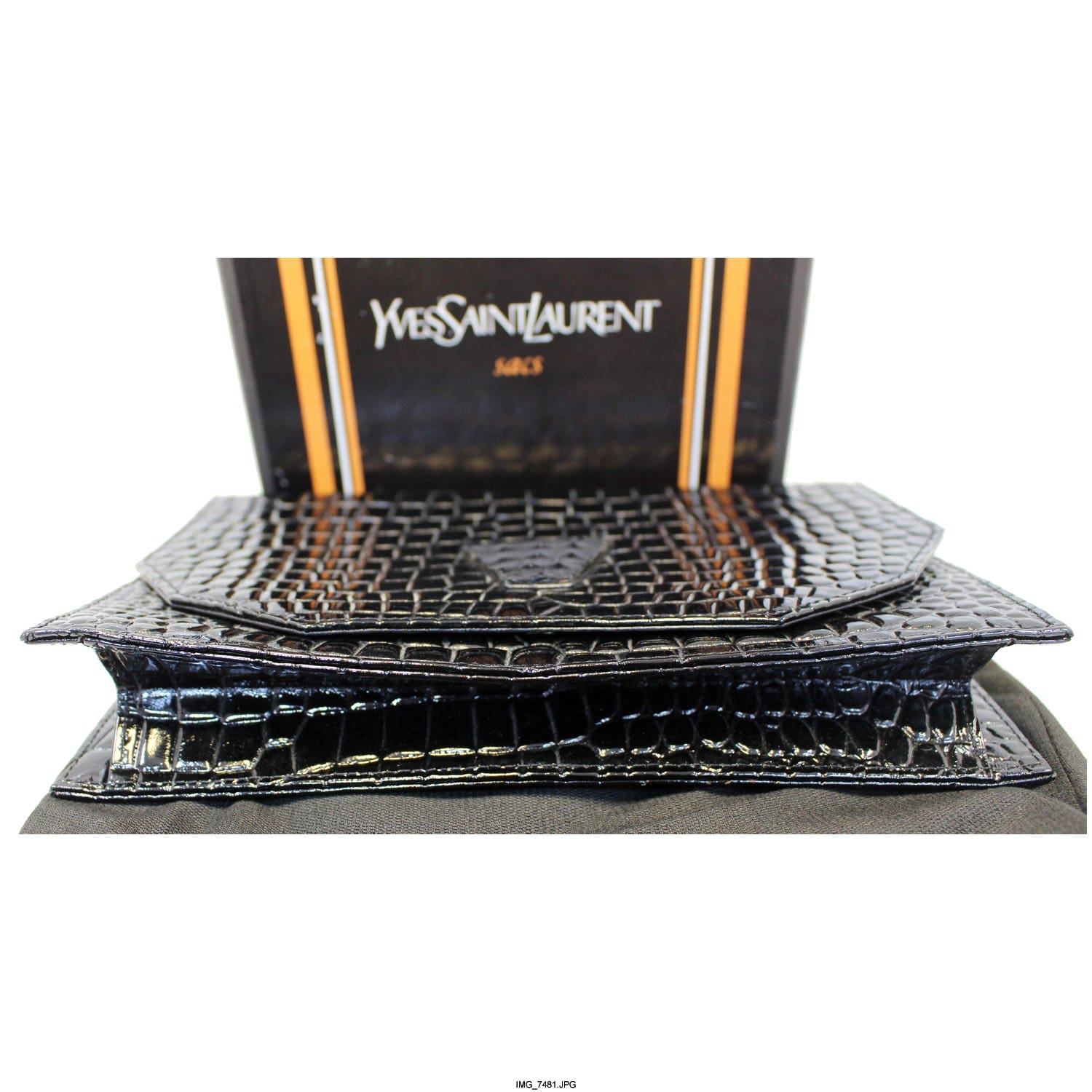 YVES SAINT LAURENT Black Crocodile Leather Clutch Bag