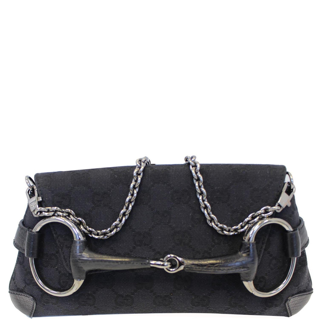 GUCCI Horsebit GG Canvas Clutch Bag Black