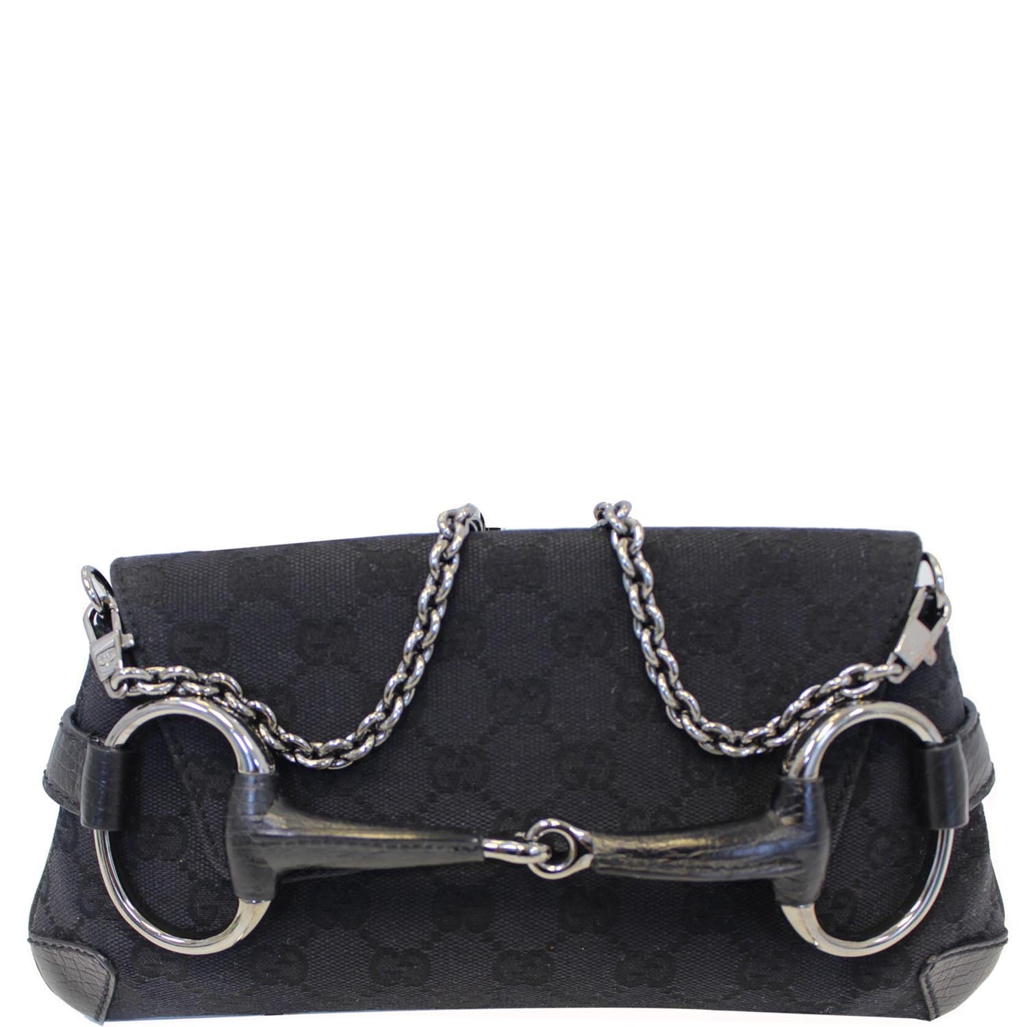 GUCCI Horsebit GG Canvas Clutch Bag Black