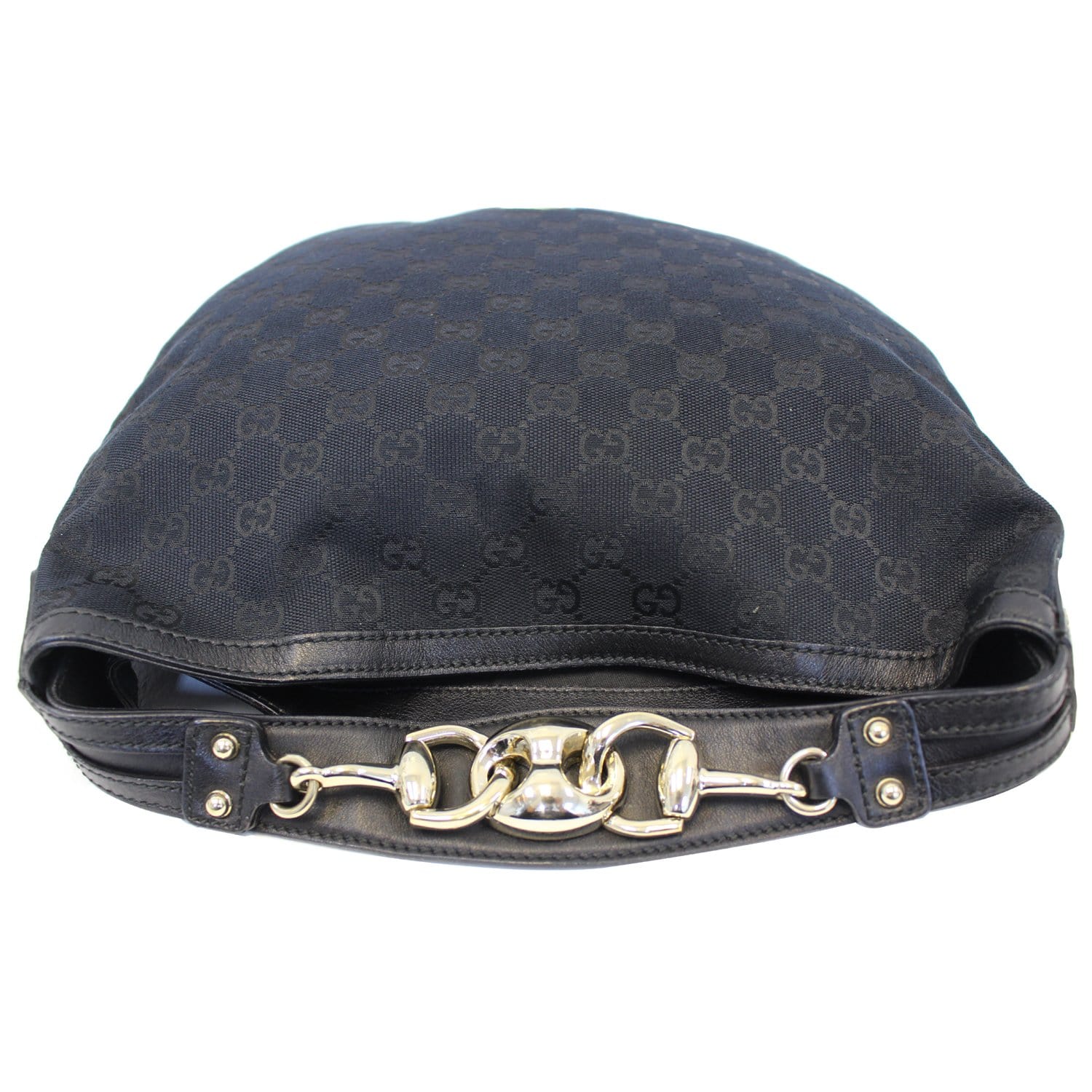 GUCCI GG Canvas Horsebit Medium Wave Hobo Bag Black