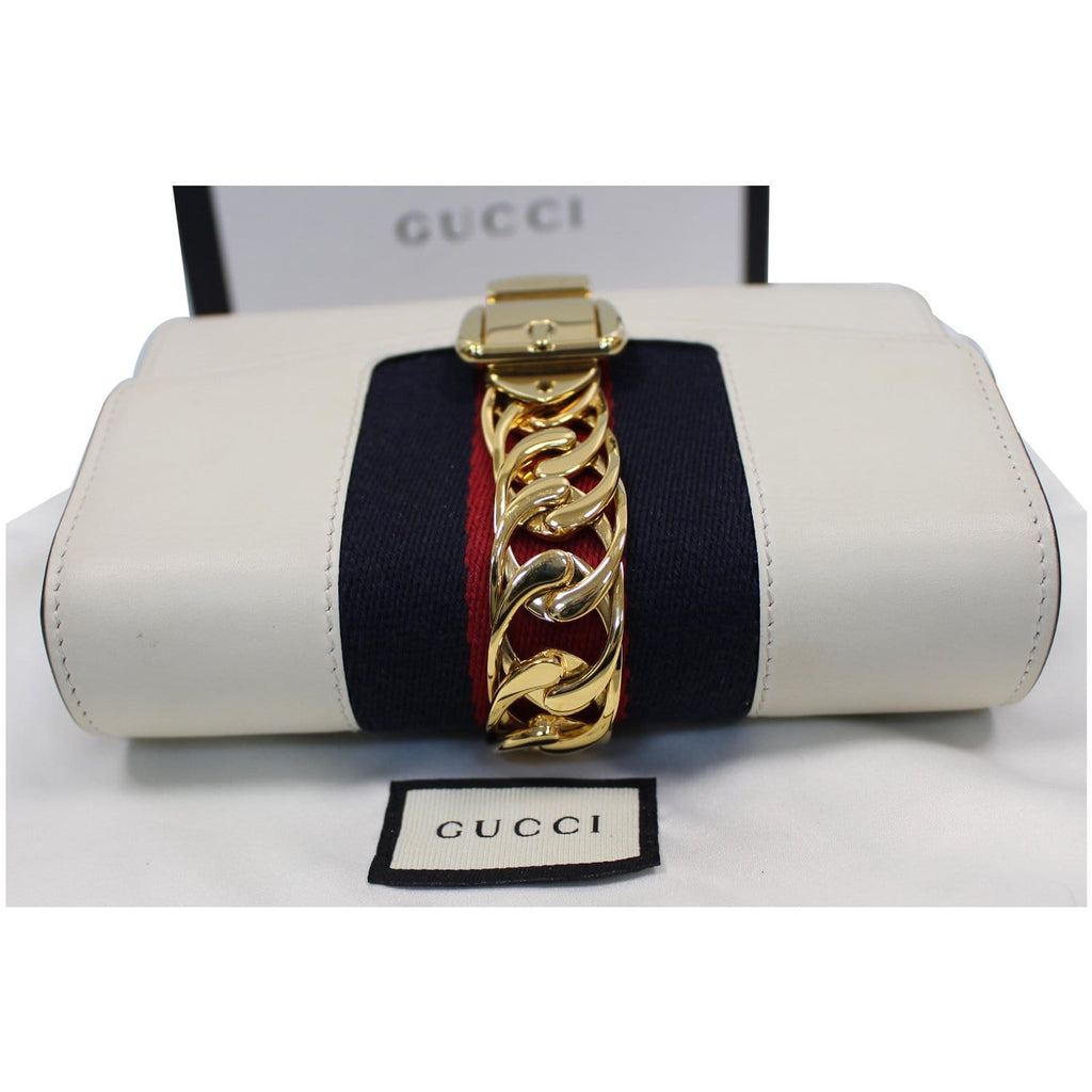GUCCI Sylvie Super Mini Leather Crossbody Bag 494646 White
