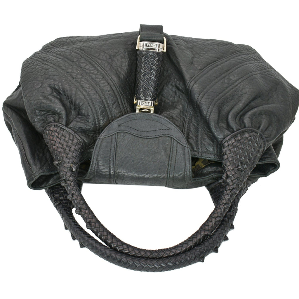 FENDI Spy Nappa Leather Satchel Bag Black
